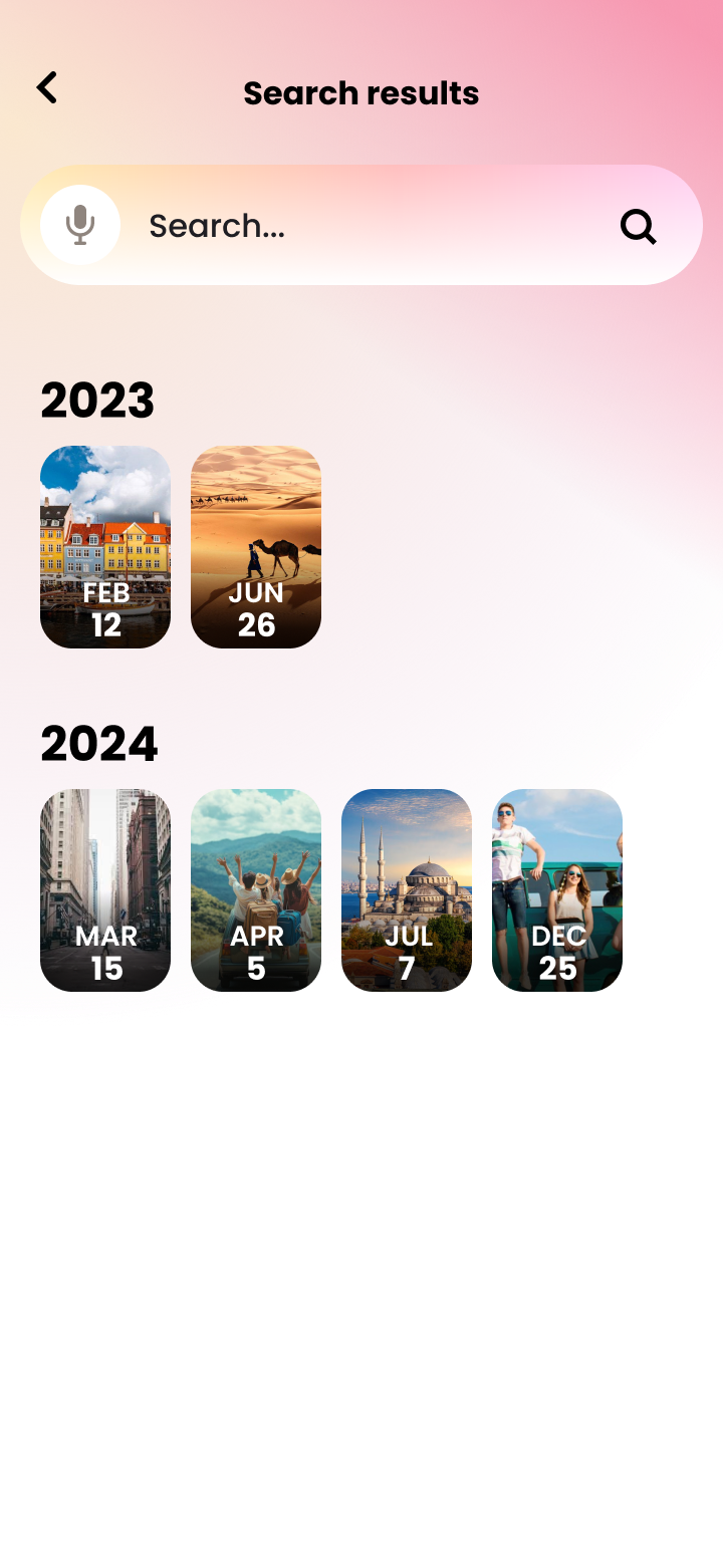 Search results showing photo memories organized by year