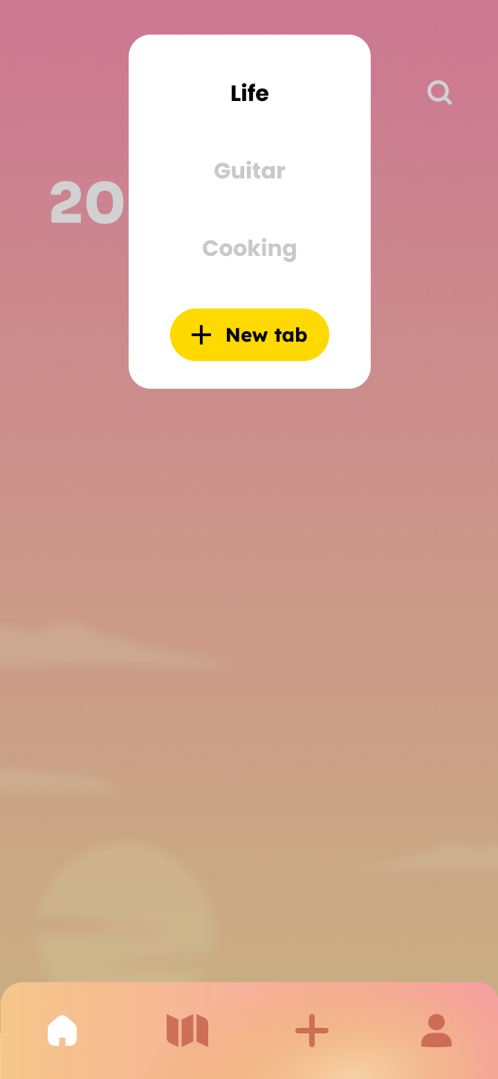 Activity tabs showing Life, Guitar, and Cooking categories